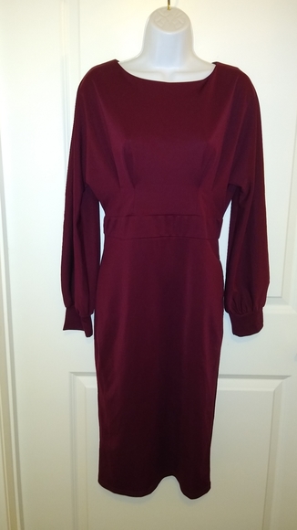 NEW Burgundy Solid Career & Sexy Form Fitting Bodycon Dress Lady's M - Picture 3 of 11